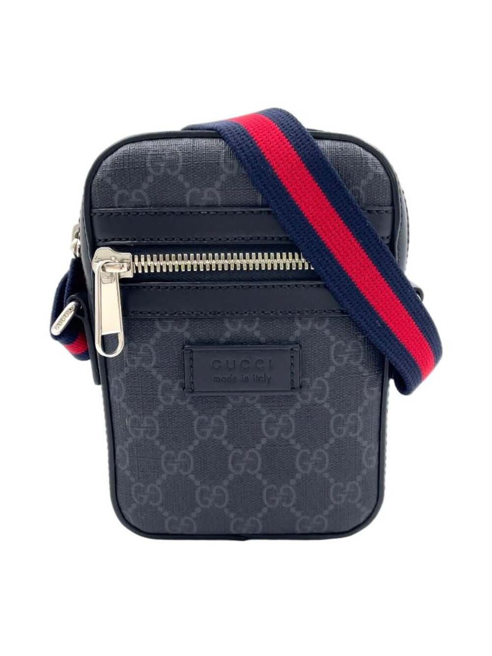 Gucci GG Supreme Sherry Line Leather Black Multicolor Shoulder Bag Silver
